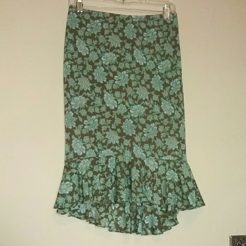 Express Aqua Floral Skirt - High Low Ruffled Hem